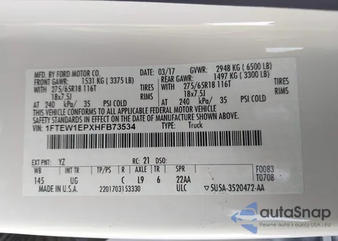 2017 Ford F-150 Xlt z USA, uszkodzony, nr VIN 1FTEW1EPXHFB73534